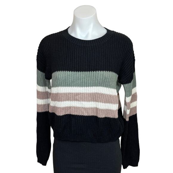 Raffi Cashmere Womens Black Multicolor Stripe  Colorblock Short Sweater Top XS - Picture 1 of 7